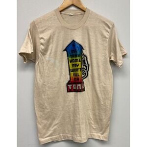 Vintage 70s Single Stitch T-shirt 70s Iron On Graphic Funny 50/50‎ Broke Gas